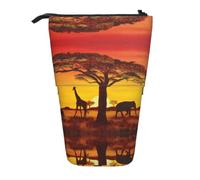 DNBCLEZK African Animal Sunset Expandable Pencil Case,Oxford-Fabric Telescopic Pencil Pouch with Zipper, Portable Multifunctional Stationery Bag
