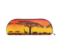 DNBCLEZK African Animal Sunset Semicircular Pencil Case, Full-Pattern Printed Pen Pouch, Premium PVC Cross-Grain Leather with Polyester Lining