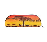 DNBCLEZK African Animal Sunset Semicircular Pencil Case, Full-Pattern Printed Pen Pouch, Premium PVC Cross-Grain Leather with Polyester Lining