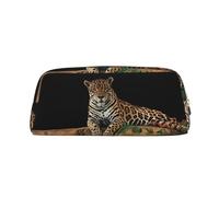 DNBCLEZK African Leopard On Rock Customizable Leather Zipper Pencil Case, Full-Print Design School and Office Stationery Holder (Personalized Pattern)