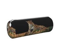 DNBCLEZK African Leopard On Rock Cute Round Leather Pencil Case,Premium Smooth Zipper Durable Metal Puller,Full-Print Designer Stationery Organizer for School Office
