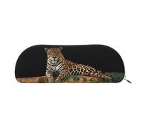 DNBCLEZK African Leopard On Rock Semicircular Pencil Case, Full-Pattern Printed Pen Pouch, Premium PVC Cross-Grain Leather with Polyester Lining