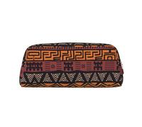 DNBCLEZK African Mud Cloth Tribal Customizable Leather Zipper Pencil Case, Full-Print Design School and Office Stationery Holder (Personalized Pattern)