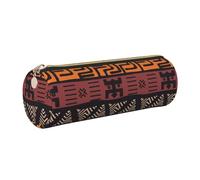 DNBCLEZK African Mud Cloth Tribal Cute Round Leather Pencil Case,Premium Smooth Zipper Durable Metal Puller,Full-Print Designer Stationery Organizer for School Office