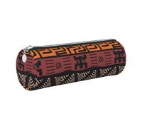 DNBCLEZK African Mud Cloth Tribal Cute Round Leather Pencil Case,Premium Smooth Zipper Durable Metal Puller,Full-Print Designer Stationery Organizer for School Office