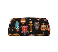DNBCLEZK African Ritual Ethnic Tribal Customizable Leather Zipper Pencil Case, Full-Print Design School and Office Stationery Holder (Personalized Pattern)