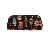 DNBCLEZK African Ritual Ethnic Tribal Customizable Leather Zipper Pencil Case, Full-Print Design School and Office Stationery Holder (Personalized Pattern)