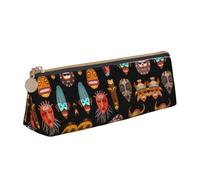 DNBCLEZK African Ritual Ethnic Tribal Cute Leather Triangular Pencil Case,Premium Smooth Zipper Durable Metal Puller,Full-Print Designer Stationery Organizer for School Office