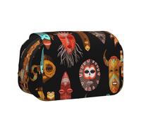 DNBCLEZK African Ritual Ethnic Tribal Flip Top Double Layer Pencil Case,Full Print Oxford-Cloth Stationery Pouch with Zipper and Sticky Flap,Large Capacity Pencil Bag