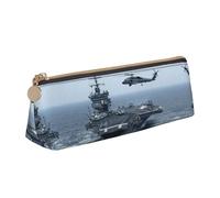 DNBCLEZK Aircraft Carrier Cute Leather Triangular Pencil Case,Premium Smooth Zipper Durable Metal Puller,Full-Print Designer Stationery Organizer for School Office