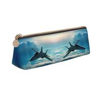 DNBCLEZK Aircraft Fighter Jets Cute Leather Triangular Pencil Case,Premium Smooth Zipper Durable Metal Puller,Full-Print Designer Stationery Organizer for School Office