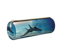 DNBCLEZK Aircraft Fighter Jets Cylinder Leather Pencil Case, Multifunctional Full Print Cross Grain PVC Pen Pouch,Lightweight Portable Stationery Bag