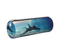 DNBCLEZK Aircraft Fighter Jets Cylinder Leather Pencil Case, Multifunctional Full Print Cross Grain PVC Pen Pouch,Lightweight Portable Stationery Bag