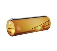 DNBCLEZK Aircraft Plane at Sunset Cute Round Leather Pencil Case,Premium Smooth Zipper Durable Metal Puller,Full-Print Designer Stationery Organizer for School Office
