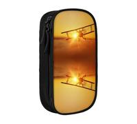 DNBCLEZK Aircraft Plane At Sunset Double Layer Large Capacity Pencil Case,Print Polyester Oxford-Cloth Stationery Pouch with Multi Slots, Multi-Compartment Storage Bag
