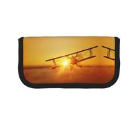 DNBCLEZK Aircraft Plane at Sunset Large Canvas Pencil Case with Full Print Black Trim,Multipurpose Makeup Bag Organizer, Double Zipper Closure (19x9x5 Cm)
