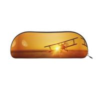 DNBCLEZK Aircraft Plane At Sunset Semicircular Pencil Case, Full-Pattern Printed Pen Pouch, Premium PVC Cross-Grain Leather with Polyester Lining
