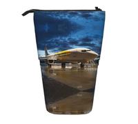 DNBCLEZK Airplane in The Evening Light Expandable Pencil Case,Oxford-Fabric Telescopic Pencil Pouch with Zipper, Portable Multifunctional Stationery Bag