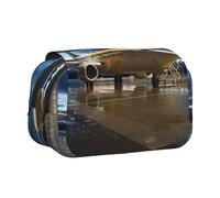 DNBCLEZK Airplane in The Evening Light Flip Top Double Layer Pencil Case,Full Print Oxford-Cloth Stationery Pouch with Zipper and Sticky Flap,Large Capacity Pencil Bag
