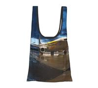 DNBCLEZK Airplane In The Evening Light Foldable Reusable Shopping Bags,Print Waterproof Grocery Tote With Carry Pouch,Holds 50+Lbs,Compact Eco-Friendly Shopping-Bag For Travel