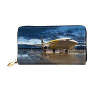 DNBCLEZK Airplane in The Evening Light Long Leather Wristlet Wallet with Dual-Sided Print-Large Capacity Organizer with 12 Card Slots,Zippered Coin Pocket and Multiple Compartments