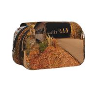 DNBCLEZK Albany Covered Bridge Flip Top Double Layer Pencil Case,Full Print Oxford-Cloth Stationery Pouch with Zipper and Sticky Flap,Large Capacity Pencil Bag