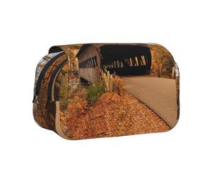 DNBCLEZK Albany Covered Bridge Flip Top Double Layer Pencil Case,Full Print Oxford-Cloth Stationery Pouch with Zipper and Sticky Flap,Large Capacity Pencil Bag