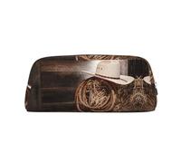 DNBCLEZK American West Rodeo Hat Customizable Leather Zipper Pencil Case, Full-Print Design School and Office Stationery Holder (Personalized Pattern)