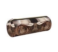DNBCLEZK American West Rodeo Hat Cute Round Leather Pencil Case,Premium Smooth Zipper Durable Metal Puller,Full-Print Designer Stationery Organizer for School Office