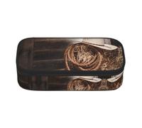 DNBCLEZK American West Rodeo Hat Large Capacity Pencil Case with Compartments,Oxford-Fabric Pen Pouch with Multi-Pocket Zipper, Aesthetic Printed Stationery Bag