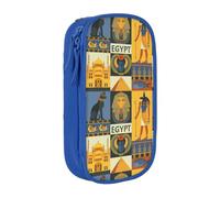 DNBCLEZK Ancient Egypt Tribe Series Double Layer Large Capacity Pencil Case,Print Polyester Oxford-Cloth Stationery Pouch with Multi Slots, Multi-Compartment Storage Bag