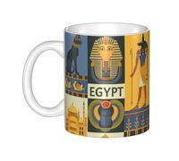 DNBCLEZK Ancient Egypt Tribe Series Eco-Friendly Ceramic Coffee Mug with Full Wrap Print,Thickened Anti-Slip Base Comfort Grip Handle,Handcrafted Ceramic Cup