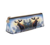 DNBCLEZK Animal Northern Deer Cute Leather Triangular Pencil Case,Premium Smooth Zipper Durable Metal Puller,Full-Print Designer Stationery Organizer for School Office