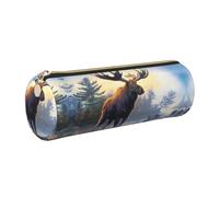 DNBCLEZK Animal Northern Deer Cute Round Leather Pencil Case,Premium Smooth Zipper Durable Metal Puller,Full-Print Designer Stationery Organizer for School Office