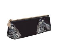 DNBCLEZK Animal Zebra Cute Leather Triangular Pencil Case,Premium Smooth Zipper Durable Metal Puller,Full-Print Designer Stationery Organizer for School Office