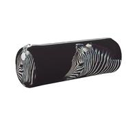 DNBCLEZK Animal Zebra Cute Round Leather Pencil Case,Premium Smooth Zipper Durable Metal Puller,Full-Print Designer Stationery Organizer for School Office