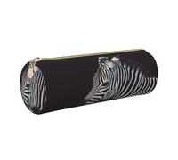 DNBCLEZK Animal Zebra Cute Round Leather Pencil Case,Premium Smooth Zipper Durable Metal Puller,Full-Print Designer Stationery Organizer for School Office