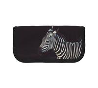 DNBCLEZK Animal Zebra Large Canvas Pencil Case with Full Print Black Trim,Multipurpose Makeup Bag Organizer, Double Zipper Closure (19x9x5 Cm)