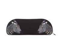 DNBCLEZK Animal Zebra Semicircular Pencil Case, Full-Pattern Printed Pen Pouch, Premium PVC Cross-Grain Leather with Polyester Lining