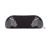 DNBCLEZK Animal Zebra Semicircular Pencil Case, Full-Pattern Printed Pen Pouch, Premium PVC Cross-Grain Leather with Polyester Lining