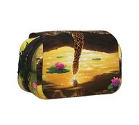 DNBCLEZK Animals Tiger Flip Top Double Layer Pencil Case,Full Print Oxford-Cloth Stationery Pouch with Zipper and Sticky Flap,Large Capacity Pencil Bag