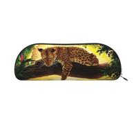 DNBCLEZK Animals Tiger Semicircular Pencil Case, Full-Pattern Printed Pen Pouch, Premium PVC Cross-Grain Leather with Polyester Lining