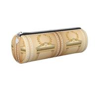 DNBCLEZK Antique Building Cylinder Leather Pencil Case, Multifunctional Full Print Cross Grain PVC Pen Pouch,Lightweight Portable Stationery Bag