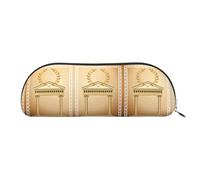 DNBCLEZK Antique Building Semicircular Pencil Case, Full-Pattern Printed Pen Pouch, Premium PVC Cross-Grain Leather with Polyester Lining