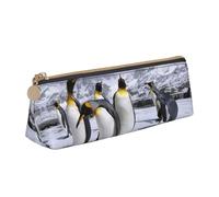 DNBCLEZK Arctic Animals Penguins Cute Leather Triangular Pencil Case,Premium Smooth Zipper Durable Metal Puller,Full-Print Designer Stationery Organizer for School Office