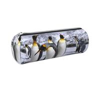 DNBCLEZK Arctic Animals Penguins Cute Round Leather Pencil Case,Premium Smooth Zipper Durable Metal Puller,Full-Print Designer Stationery Organizer for School Office