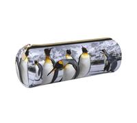 DNBCLEZK Arctic Animals Penguins Cute Round Leather Pencil Case,Premium Smooth Zipper Durable Metal Puller,Full-Print Designer Stationery Organizer for School Office
