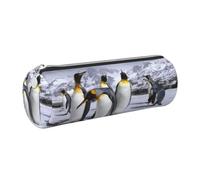 DNBCLEZK Arctic Animals Penguins Cylinder Leather Pencil Case, Multifunctional Full Print Cross Grain PVC Pen Pouch,Lightweight Portable Stationery Bag