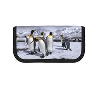 DNBCLEZK Arctic Animals Penguins Large Capacity Canvas Pencil Case with Full Print Black Trim,Multipurpose Makeup Bag Organizer, Double Zipper Closure (19x9x5 Cm)
