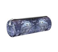 DNBCLEZK Arctic Owl Cute Round Leather Pencil Case,Premium Smooth Zipper Durable Metal Puller,Full-Print Designer Stationery Organizer for School Office